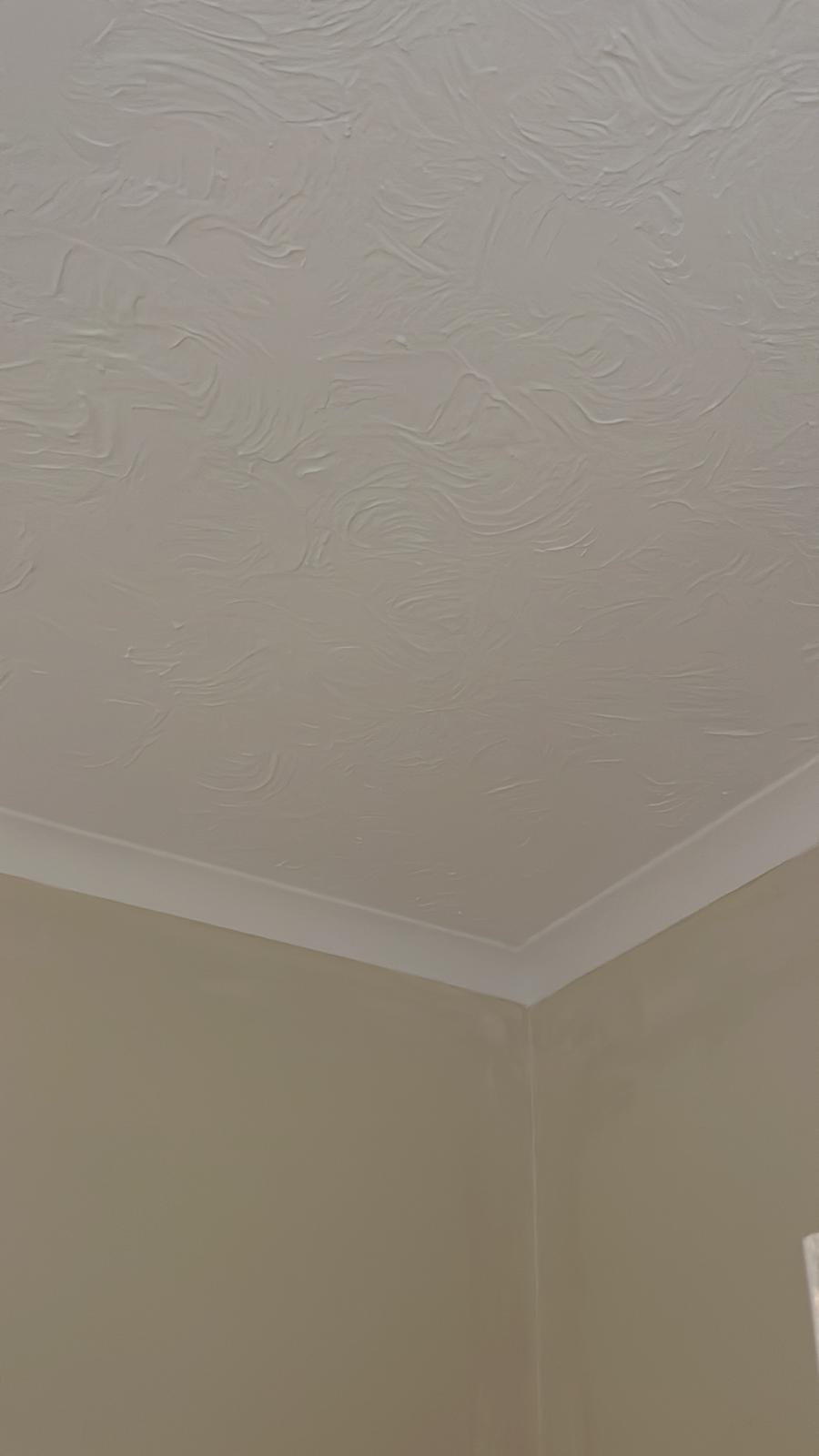 Textured ceiling and coving freshly painted white